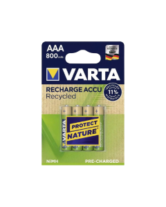 VARTA Recharge Accu Recycled, Ready-To-use pre-charged AAA Micro NiMH rechargeable battery (4-pack, 800 mAh)  56813101404