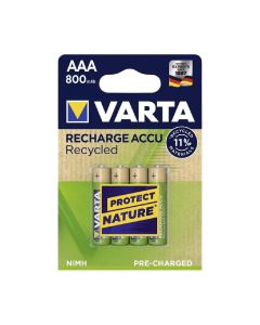 VARTA Recharge Accu Recycled, Ready-To-use pre-charged AAA Micro NiMH rechargeable battery (4-pack, 800 mAh)  56813101404